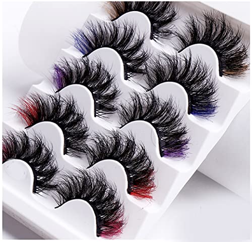 Colored Lashes, 5D False Lashes with Color Faux Mink Eyelashes Wispies Fluffy Colored Eyelashes Dramatic Strip Lashes for Christmas Cosplay Costumes Fake Eyelashes 5 Pairs Pack (Mix color) von OCHILIMA