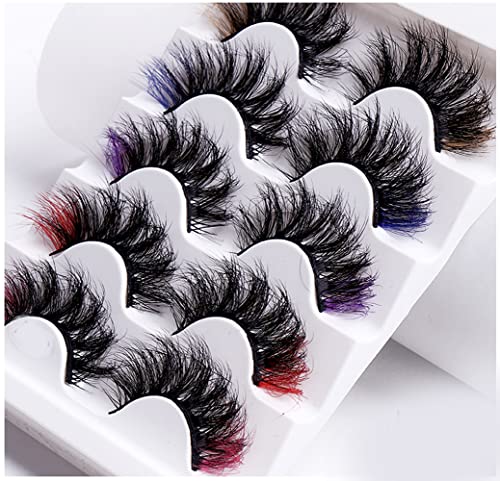 Colored Lashes, 5D False Lashes with Color Faux Mink Eyelashes Wispies Fluffy Colored Eyelashes Dramatic Strip Lashes for Christmas Cosplay Costumes Fake Eyelashes 5 Pairs Pack von OCHILIMA