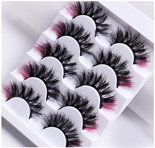 Colored Lashes, 5D False Lashes with Color Faux Mink Eyelashes Wispies Fluffy Colored Eyelashes Dramatic Strip Lashes for Christmas Cosplay Costumes Fake Eyelashes 5 Pairs Pack (Pink) von OCHILIMA