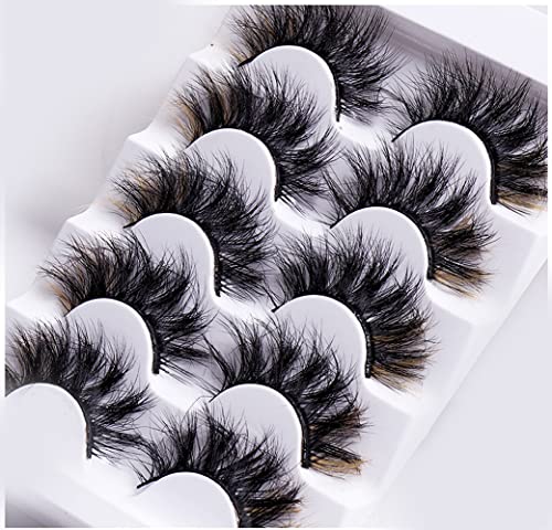 Colored Lashes, 5D False Lashes with Color Faux Mink Eyelashes Wispies Fluffy Colored Eyelashes Dramatic Strip Lashes for Christmas Cosplay Costumes Fake Eyelashes 5 Pairs Pack (Yellow) von OCHILIMA