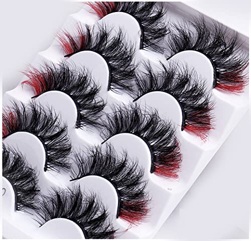 Colored Lashes, 5D False Lashes with Color Faux Mink Eyelashes Wispies Fluffy Colored Eyelashes Dramatic Strip Lashes for Christmas Cosplay Costumes Fake Eyelashes 5 Pairs Pack von OCHILIMA