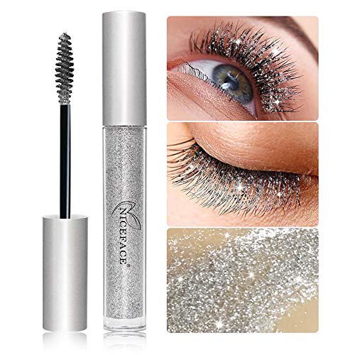 OCHILIMA Diamant Mascara Glitzer Highlighter, Party Bling Bling 3D Diamant Glitzereffekt, Wasserfest, Trocknet schnell, Silber, Verschönert Augen, Einfach anzuwenden von OCHILIMA