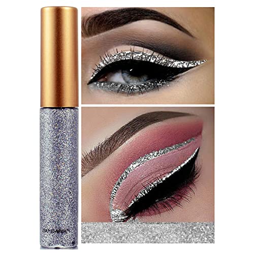 Ochilima Glitzerflüssiger Eyeliner, langanhaltend, wasserdicht, schimmernd, hochpigmentiert, Silber, Gold, Metallic, bunt, Glitzer-Make-up für Frauen, 06# Silber von OCHILIMA