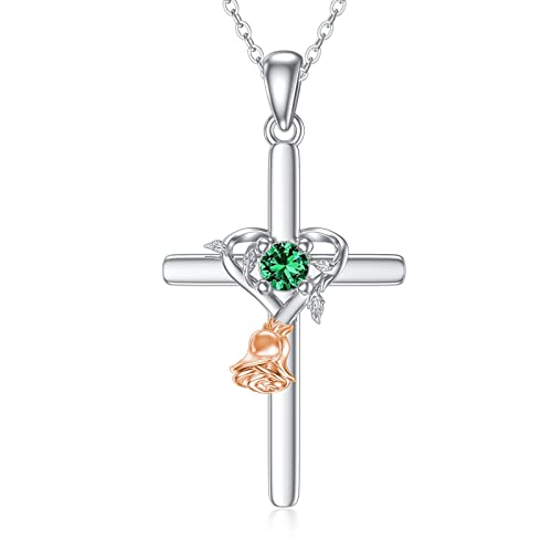 OCJ Kreuz Kette Damen，5A Zirkonia Halskette Kruzifix Rose Anhänger in 925 Sterling Silber von OCJ