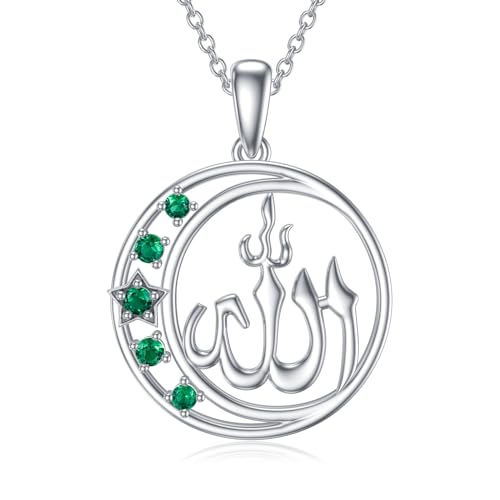 OCJ Allah Kette 925 Sterling Silber Mond und Stern Anhänger Kette Islam Muslim Schmuck Geschenke für Frauen und Mädchen von OCJ