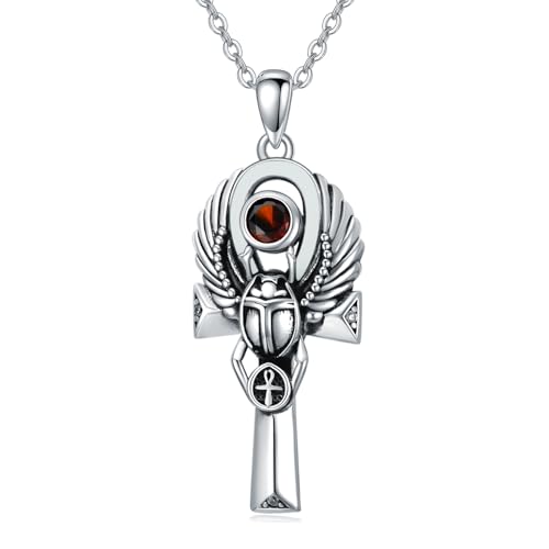 OCJ Ankh Halskette mit Skarabäus Ägyptischer Stil Amulett Schutz Anhänger Kette für Damen aus 925 Sterling Silber von OCJ