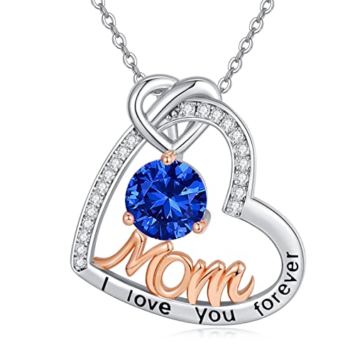 OCJ Damen Herz Kette aus 925 Sterling Silber mit Geburtsstein， Geburtstagsgeschenk für Mama, Gravur I Love You Forever Mom von OCJ