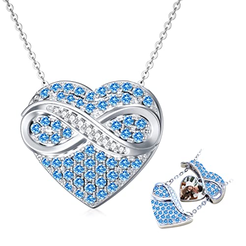 OCJ Damen Kette Herz Foto Medaillon Halsketten mit Unendlichkeit-Symbol und Geburtsstein aus 925 Sterling-Silber von OCJ