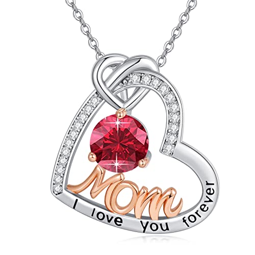 OCJ Damen Herz Kette aus 925 Sterling Silber mit Geburtsstein， Geburtstagsgeschenk für Mama, Gravur I Love You Forever Mom von OCJ