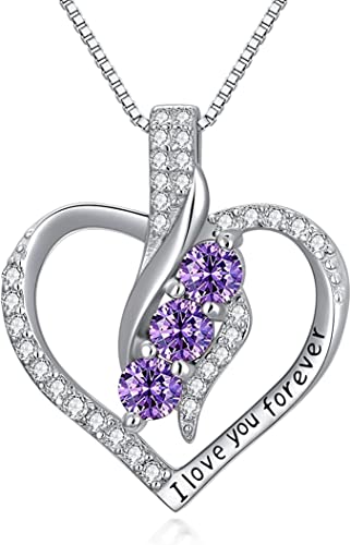 OCJ Kette Damen Herz Halskette Geburtsstein 925 Sterling Silber Anhänger Schmuck Geschenk für Sie Frauen Freundin (02. Februar) von OCJ