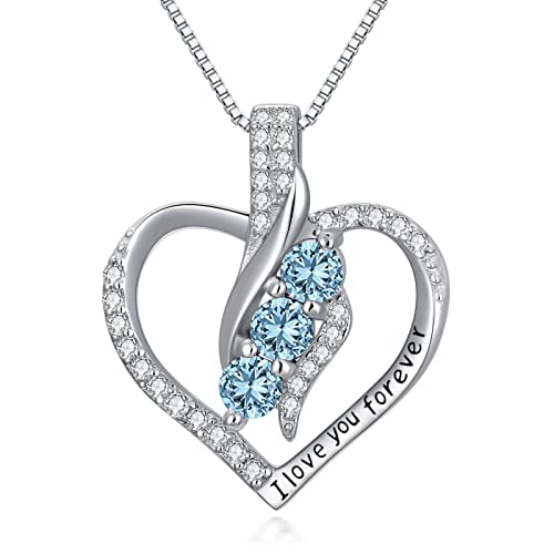 OCJ Kette Damen Herz Halskette Geburtsstein 925 Sterling Silber Anhänger Schmuck Geschenk für Sie Frauen Freundin (03. Mär) von OCJ