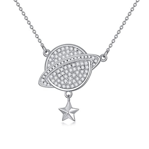 OCJ Saturn Halskette 925 Sterling Silber Planet Anhänger Kette mit Kristall Strass für Damen und Mädchen Geburtstag Jahrestag Schmuck Geschenk von OCJ