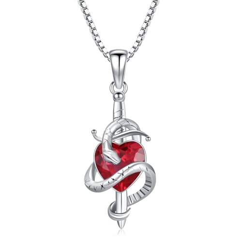 OCJ Schlangen und Schwert Halskette Damen Silber 925 mit Geburtsstein Schmuck Geschenke für Frauen zum Weihnachten, Valentinstag, Geburtstag von OCJ