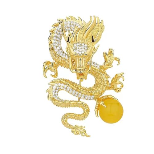 Goldener Drache, der mit Perlen spielt, funkelnde, einzigartig stilvolle 3D-Drachen-Brosche, 2024 Jahr des Drachen, chinesischer Drache, Gothic-Punk-Modeschmuck, Geschenke, für Mantel, von OCKULT