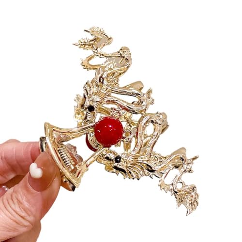 OCKULT Haarspangen mit chinesischem Drachenjahr, Haarschmuck für Damen, rote Perlen, Metallnadel, Tiara, Strass, Modeschmuck von OCKULT
