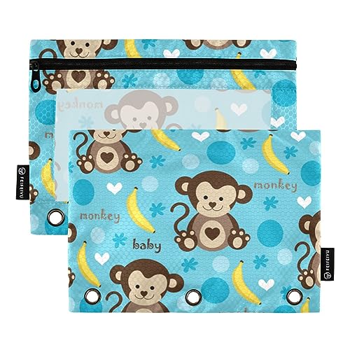 Baby Monkey Bananen-Bleistift-Organizer-Tasche mit Reißverschluss, Stifteetui, Ordner, Kosmetiktasche für den täglichen Bürobedarf, 2 Stück von ODAWA