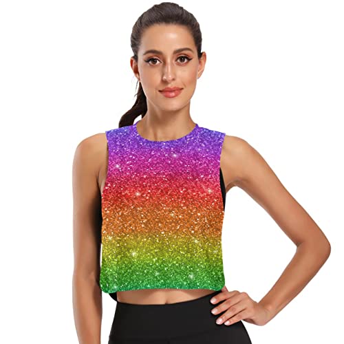 Damen-Top, ärmellos, bauchfrei, Paisleymuster, Sport-Tanktop, Rainbow Glitter 1, Mittel von ODAWA