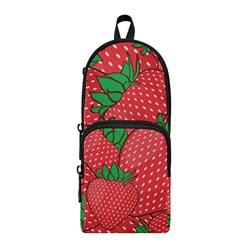 Erdbeeren Stifttasche mit 3 Reißverschlusstaschen, geräumiger Stauraum für Studenten, Erwachsene, Büro, 23,9 x 9,9 x 7,9 cm von ODAWA