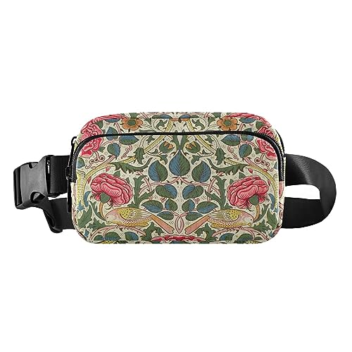 Frosch Lotus Blatt Gürteltasche Bauchtaschen für Damen Herren Unisex Mini Gürteltasche mit verstellbarem Gurt, Vintage Blumen Vögel von ODAWA