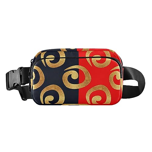 Gürteltasche mit Holzflagge, Damen, Umhängetasche, Hüfttasche für Reisen, Einkaufen, Wandern, Radfahren, Laufen, 20,3 x 13,5 x 5,8 cm, Abstrakt Schwarz Rot Modern von ODAWA