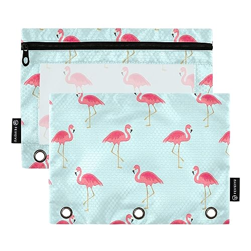 Nahtlose Flamingo-Bindertasche, 2 Stück, Reißverschlusstasche für 3-Ring-Binder, große Kapazität von ODAWA