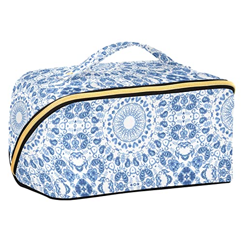 ODAWA Blaue Meerestiere Reise Make-up Tasche Tragbare Große Öffnung Kosmetiktasche Tolietry Tasche für Frauen und Mädchen, Quadratisches Textil von ODAWA