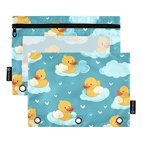 ODAWA Blaue grüne Enten Wolken Binder Pouch, 2 Pack 3 Ring Bleistift Pouch Große Kapazität Binder Pouch von ODAWA