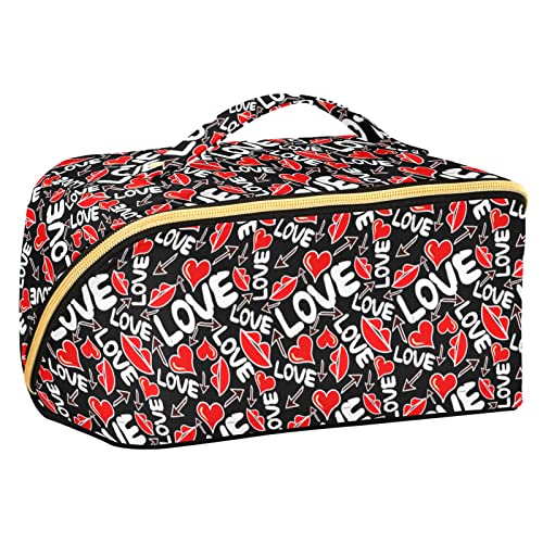 ODAWA Bunte Reise-Make-up-Tasche mit Pfotenabdruck, tragbar, große Öffnung, Kosmetiktasche für Damen und Mädchen, Graffiti Bunte Valentinstag von ODAWA