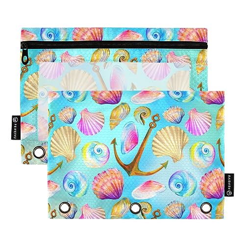 ODAWA Conch Shells Blue Binder Pouches, 2 Pack 3 Ring Binder Accessories Zipper Pencil Pouches Case Binder Cosmetic Bag von ODAWA