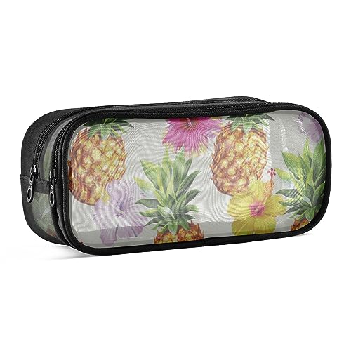 ODAWA Federmäppchen mit Hawaii-Ananas-Blumen, großes Fassungsvermögen, Gitternetz, Stifteetui mit Reißverschluss, Federmäppchen für Jungen, 24 x 8 x 10 cm von ODAWA