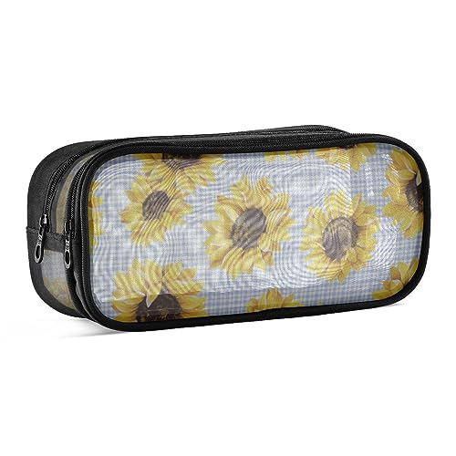 ODAWA Federmäppchen mit Sonnenblumen-Muster, Gitternetz, Stifttasche, transparente Hülle, Markertasche, multifunktional, Organizer-Box von ODAWA