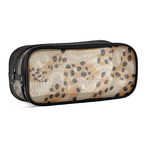 ODAWA Gelbe Leopardenhaut Bleistift Beutel Große Gitter Mesh Tasche Zwei Fach Schreibwaren Organizer von ODAWA