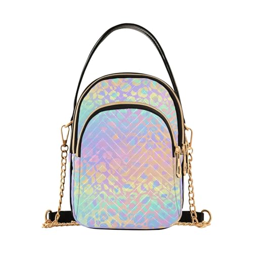 ODAWA Geometrische Formen Crossbody Handtaschen Gesteppte Crossbody-Taschen mit Kettenriemen Kleine Crossbody Handytasche für Frauen, Regenbogenverlauf von ODAWA