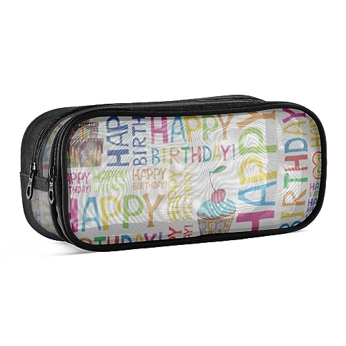 ODAWA Happy Birthday Pencil Pouch Grid Mesh Pen Bag Big Capacity Pencil Case Pouch Pen Case von ODAWA