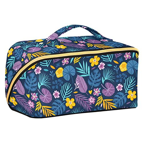 ODAWA Hawaiianische tropische Reise-Make-up-Tasche, tragbar, große Öffnung, Kosmetiktasche, Werkzeugtasche für Frauen und Mädchen, Tropische Palmenblätter von ODAWA