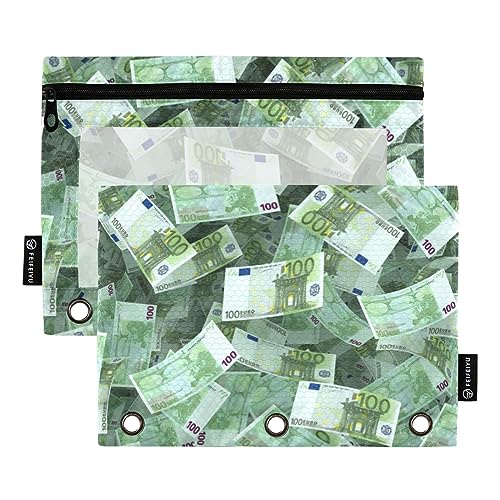 ODAWA Hundred Euro Bills Binder Pouch, 2 Pack 3 Ring Pencil Pouch with Clear Window Stationery Bag Binder Case von ODAWA