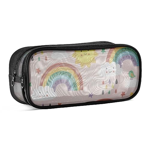 ODAWA Niedliche Regenbogenwolke Federmäppchen Gitter Mesh Stift Bleistift Fall mit Reißverschluss Clear Case Marker Pouch Multifonction Organizer Box von ODAWA