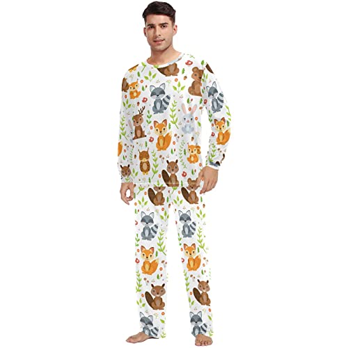 ODAWA Night Sky Pyjama-Sets für Paare, Nachtwäsche, Lounge-Sets, Pyjama-Oberteil und Hose, Waldtiere, Medium von ODAWA