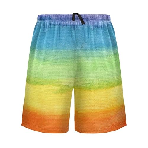 ODAWA Pferde-Pyjamahose für Herren, Regenbogenblau, leicht, lockere Lounge-Schlafhose, Shorts, Gestreifter Regenbogen, XXL von ODAWA