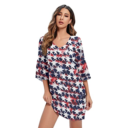 ODAWA Pink Horse Damen Freizeitkleid 3/4 Langarm Loose Chiffon Kleid, Amerika-Flagge Stars1, XL von ODAWA