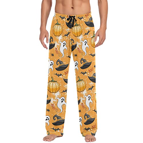 ODAWA Pyjamahose für Herren, Halloween, Schlaf-Lounge-Hose mit Taschen, lange PJ Hose, Halloween Kürbis03, Large von ODAWA