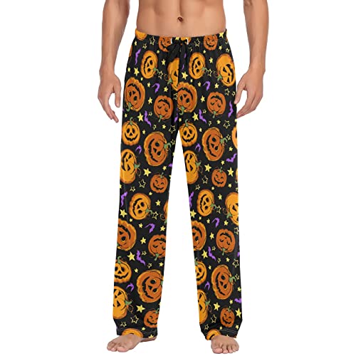 ODAWA Pyjamahose für Herren, Halloween, gruseliges Kürbisgesicht, Schlaf-Lounge-Hose mit Taschen, lange PJ Hose, Halloween Kürbis Bat11, Large von ODAWA