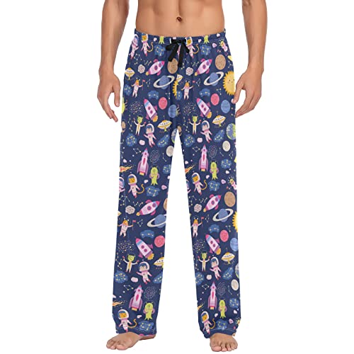 ODAWA Pyjamahose für Herren, Sugar Skull Sleep Lounge Hose mit Taschen, lange PJ Hose, Niedliches Weltraum-Baby, Small von ODAWA