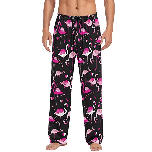 ODAWA Pyjamahose für Herren, hawaiianisch, Tribal-Schlafhose, mit Taschen, lange PJ Hose, Muster rosa Flamingos 11, Large von ODAWA