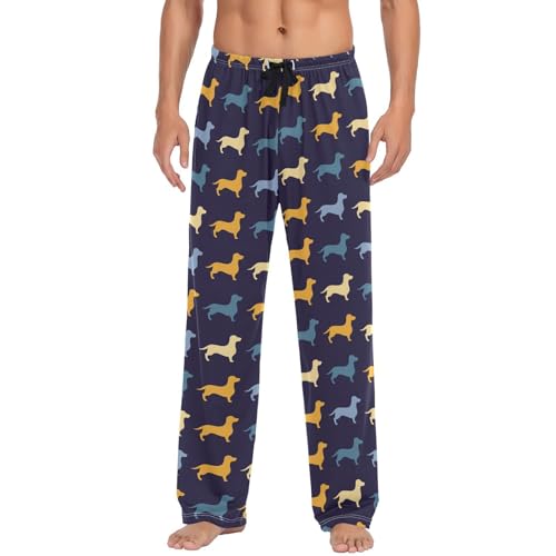 ODAWA Pyjamahose für Herren, traditioneller Stil, Schlaf-Lounge-Hose mit Taschen, lange PJ-Hose, Dekorativer Hintergrund mit Dackel-Motiv, M von ODAWA