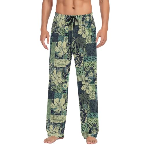 ODAWA Pyjamahose für Herren, traditioneller Stil, Schlaf-Lounge-Hose mit Taschen, lange PJ-Hose, Hawaii-Element, X-Large von ODAWA