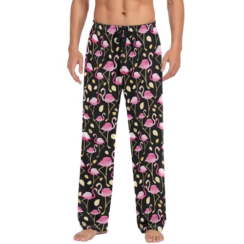 ODAWA Pyjamahose für Herren, traditioneller Stil, Schlaf-Lounge-Hose mit Taschen, lange PJ-Hose, Muster rosa Flamingos07, X-Large von ODAWA