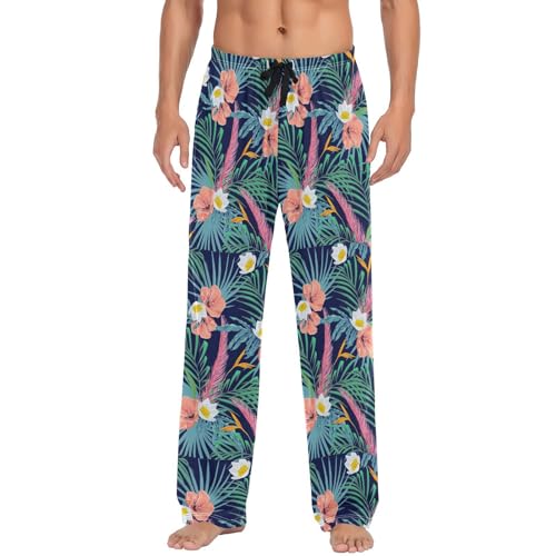 ODAWA Pyjamahose für Herren, traditioneller Stil, Schlaf-Lounge-Hose mit Taschen, lange PJ-Hose, Tropische Blumen, Small von ODAWA
