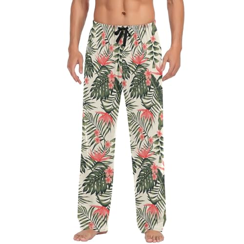 ODAWA Pyjamahose für Herren, trendige, illustrierte Schlafloungehose mit Taschen, lange Pyjamahose, Fröhliches Strandmuster, X-Large von ODAWA