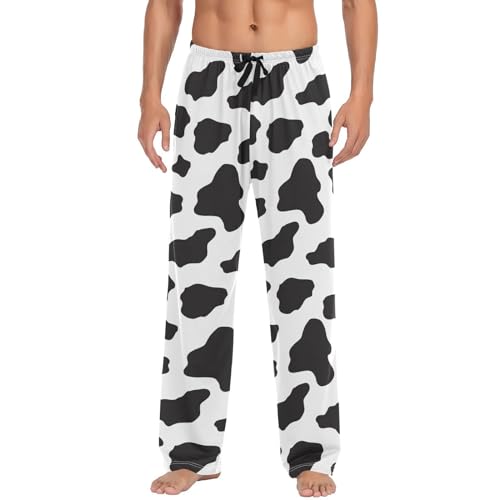 ODAWA Pyjamahose für Herren, trendig, illustriert, Schlaf-Lounge-Hose mit Taschen, lange PJ Hose, Kuhtextur, wiederholtes Design, X-Large von ODAWA